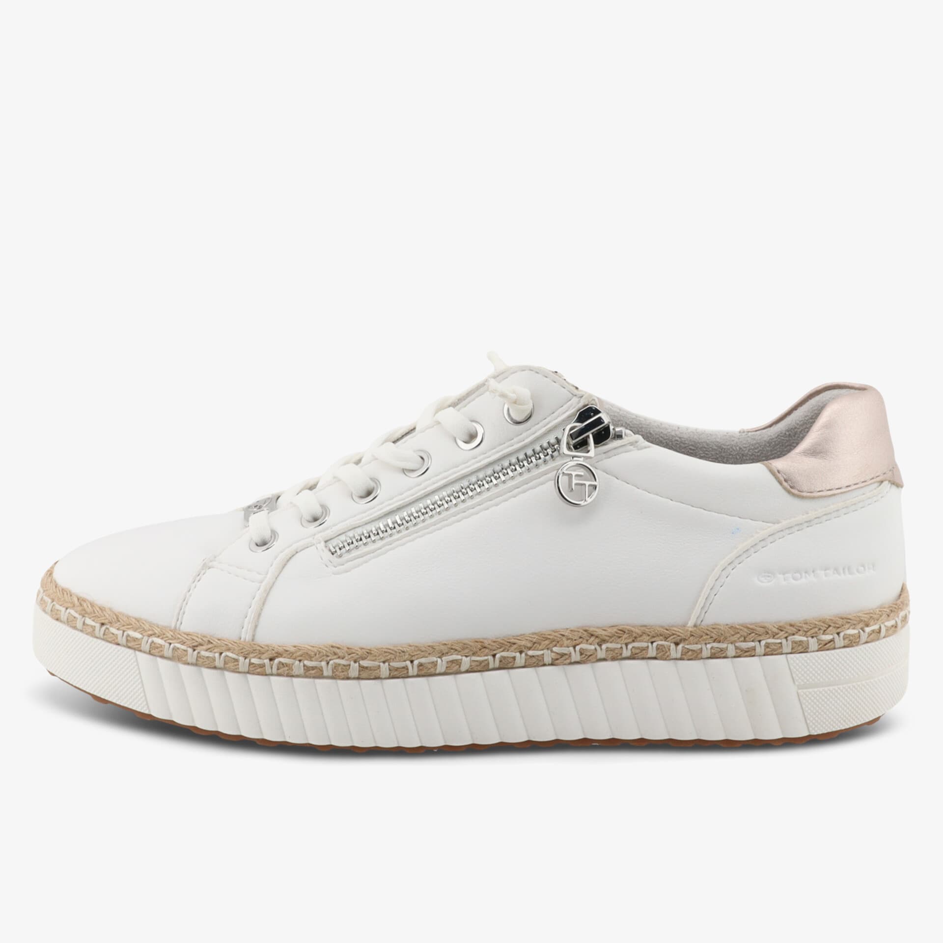 Moderner weißer Sneaker mit seitlichem Reißverschluss und dicker Sohle, komfortabel und stylisch